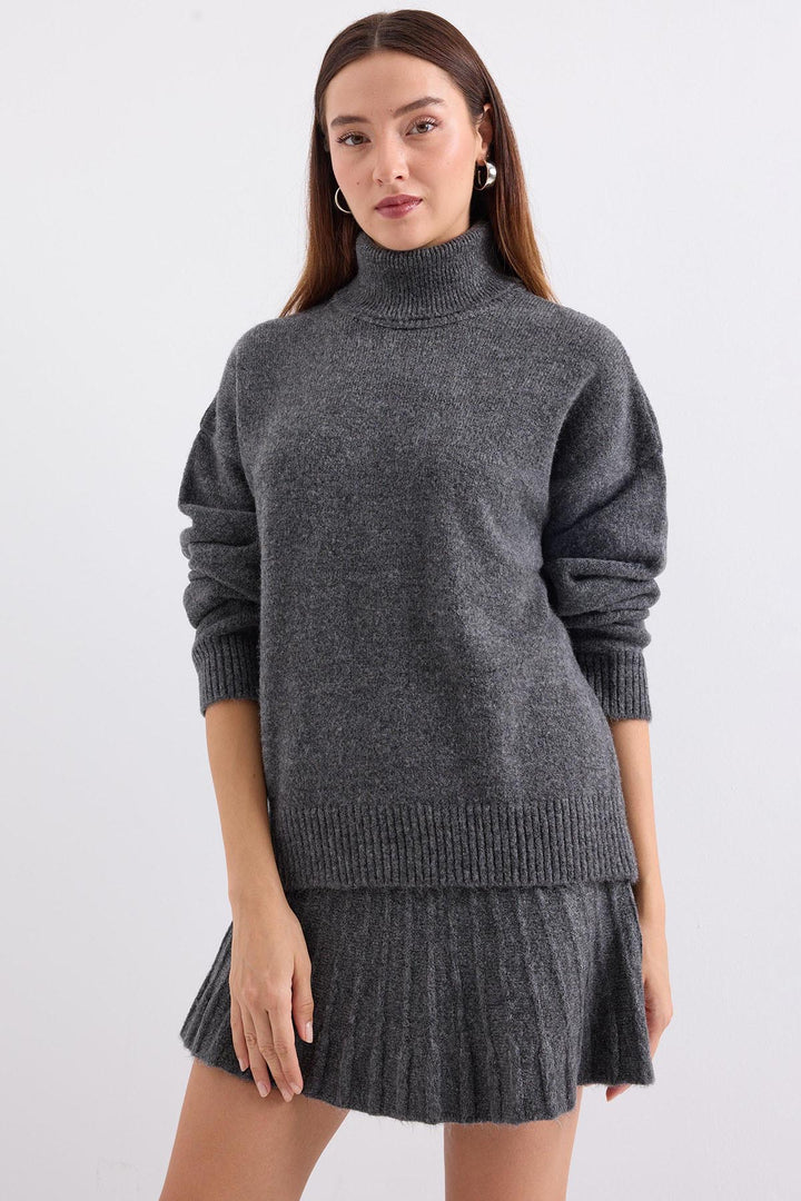 BGD Women Knit Skirt Sweater Set - Anthracite - Avondale