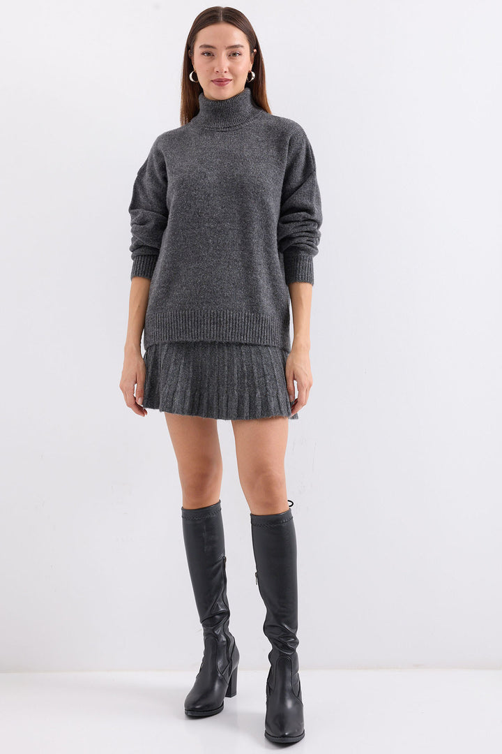 BGD Women Knit Skirt Sweater Set - Anthracite - Avondale