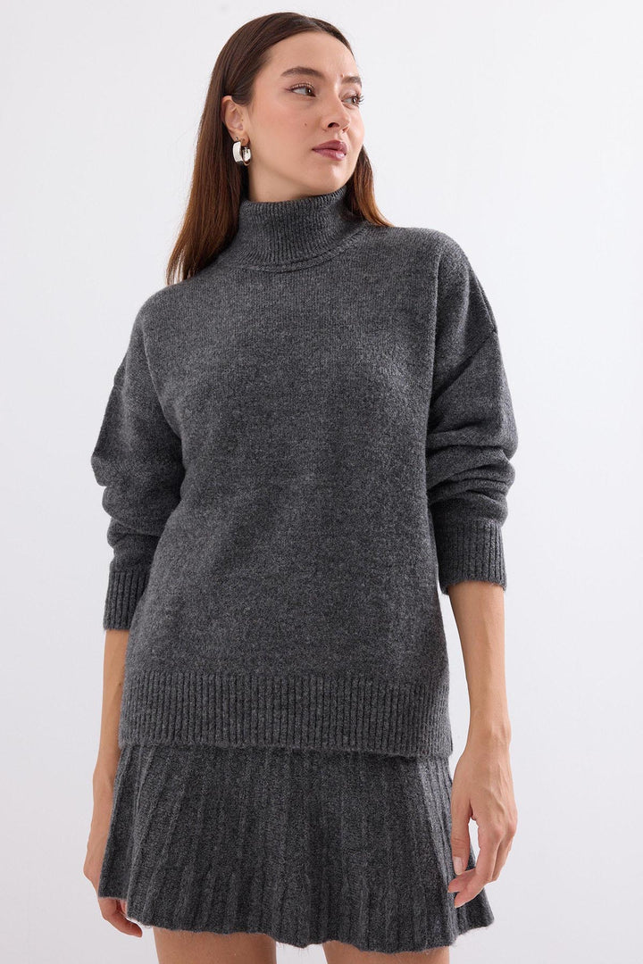 BGD Women Knit Skirt Sweater Set - Anthracite - Avondale