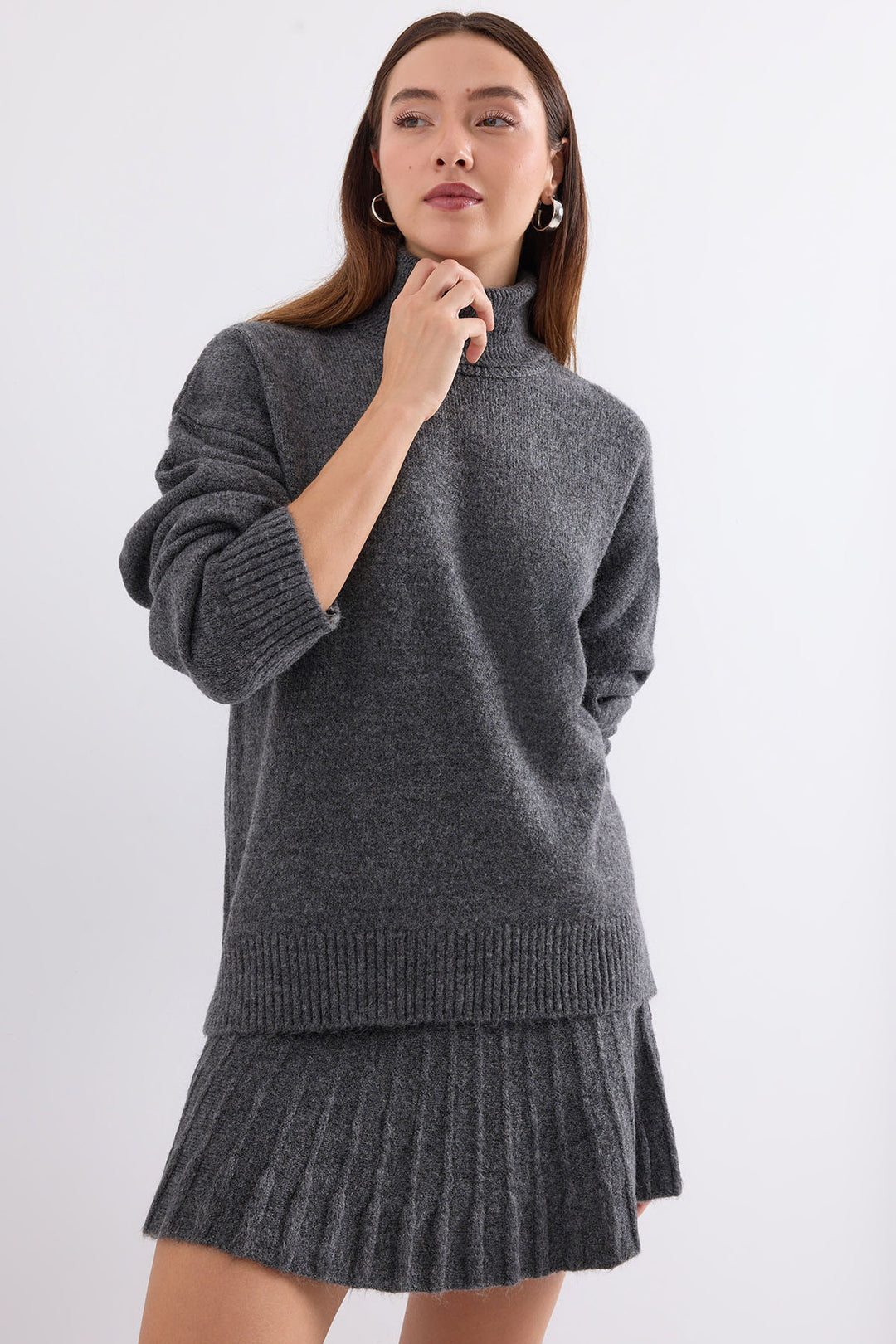 BGD Women Knit Skirt Sweater Set - Anthracite - Avondale