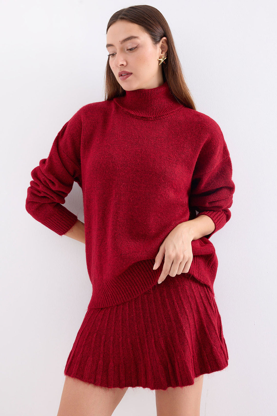 BGD Women Knit Skirt Sweater Set - Red - Avondale