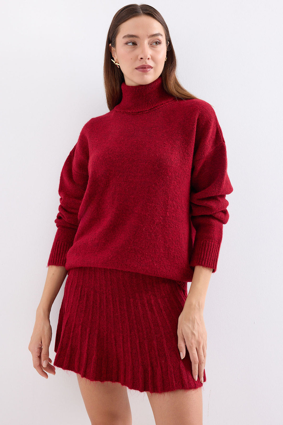 BGD Women Knit Skirt Sweater Set - Red - Avondale