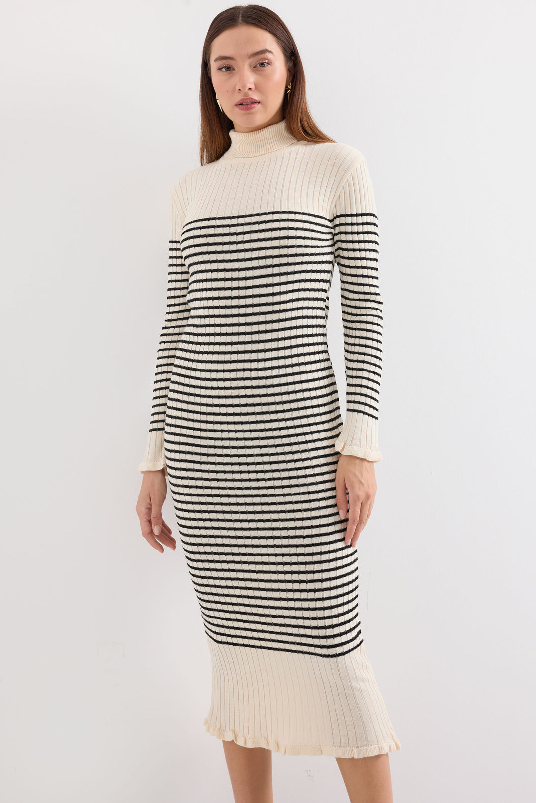 BGD Women Striped Long Knit Dress - Ecru - Avondale