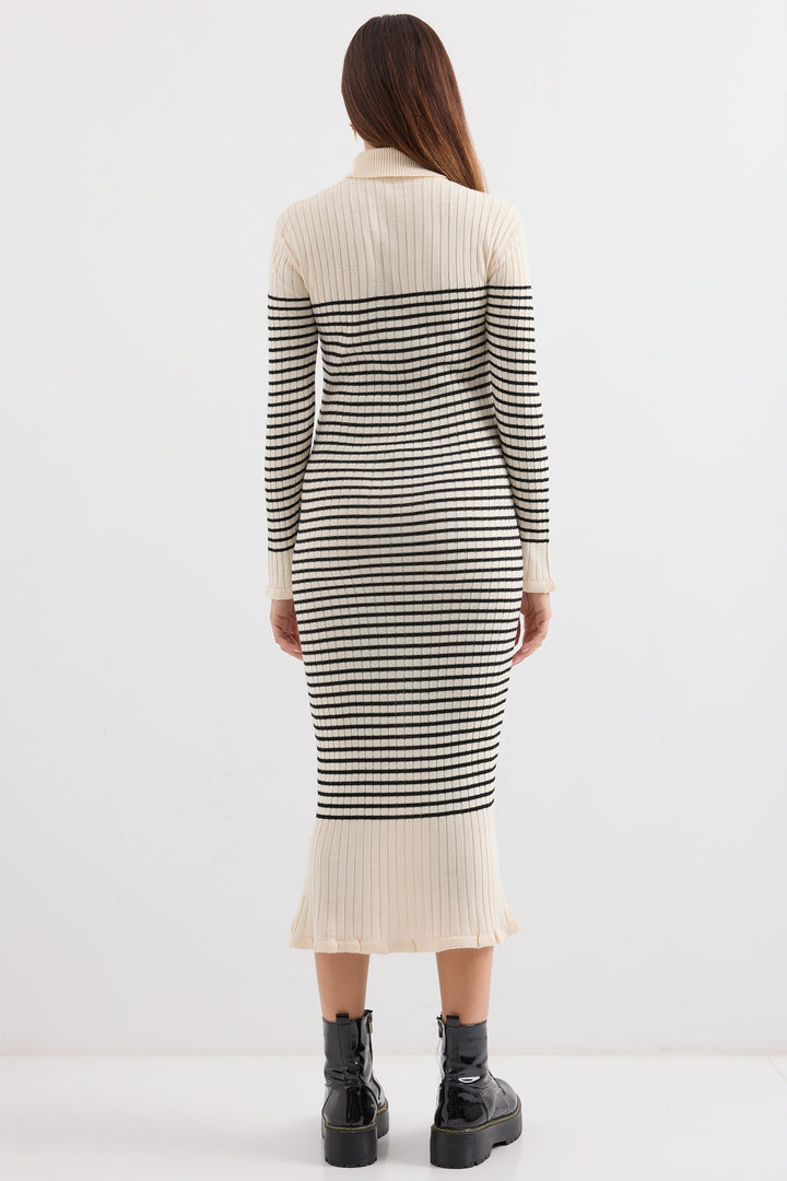 BGD Women Striped Long Knit Dress - Ecru - Avondale