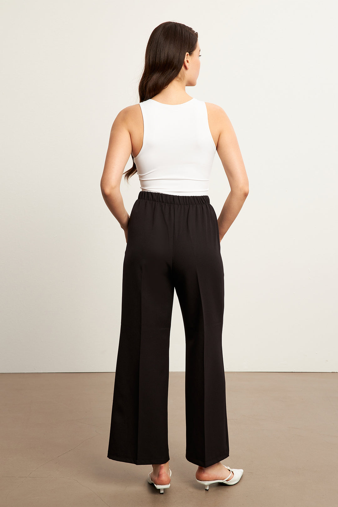 ZRF Women Elasticated High-Waisted Wide Leg Pants - Black - Würselen