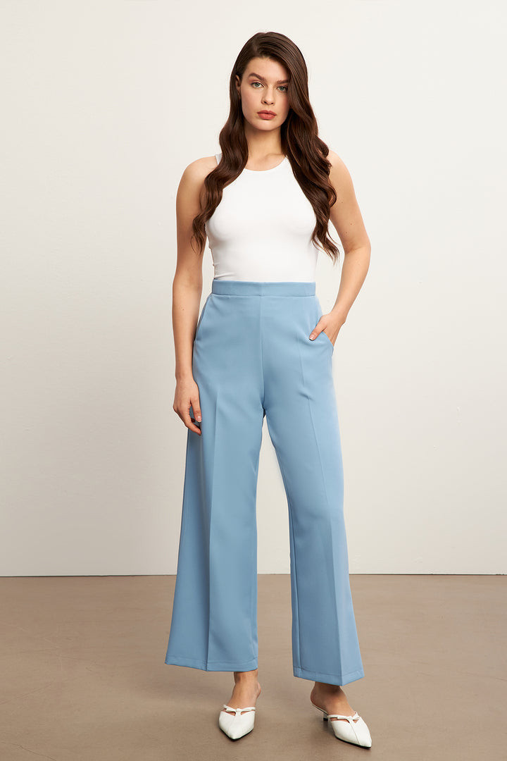 ZRF Women Elasticated High-Waist Wide Leg Pants - Baby Blue - Freising