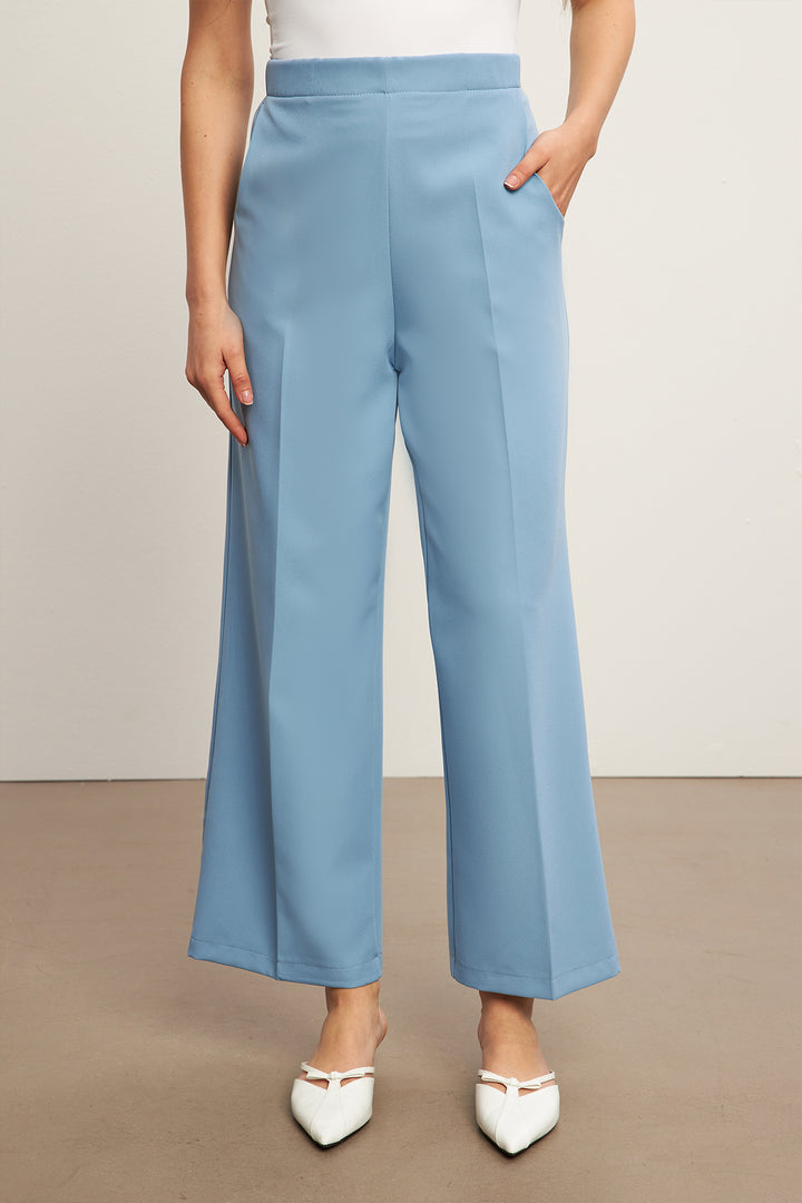 ZRF Women Elasticated High-Waist Wide Leg Pants - Baby Blue - Freising