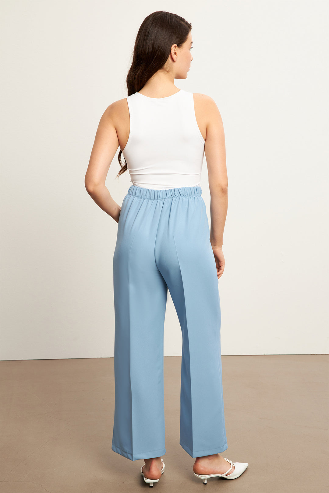 ZRF Women Elasticated High-Waist Wide Leg Pants - Baby Blue - Freising