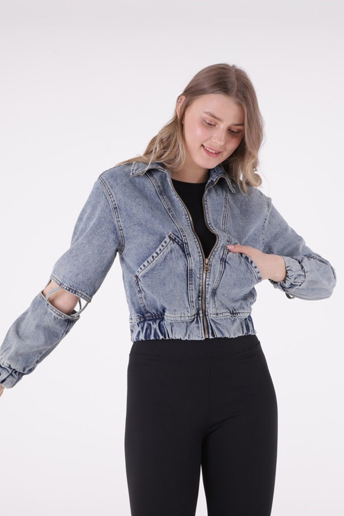 XLJ Denim Jacket with Openings on Sleeves Mixed - Madison