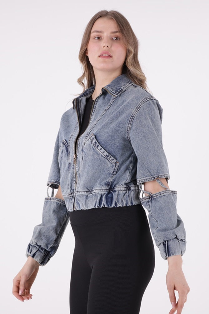 XLJ Denim Jacket with Openings on Sleeves Mixed - Madison