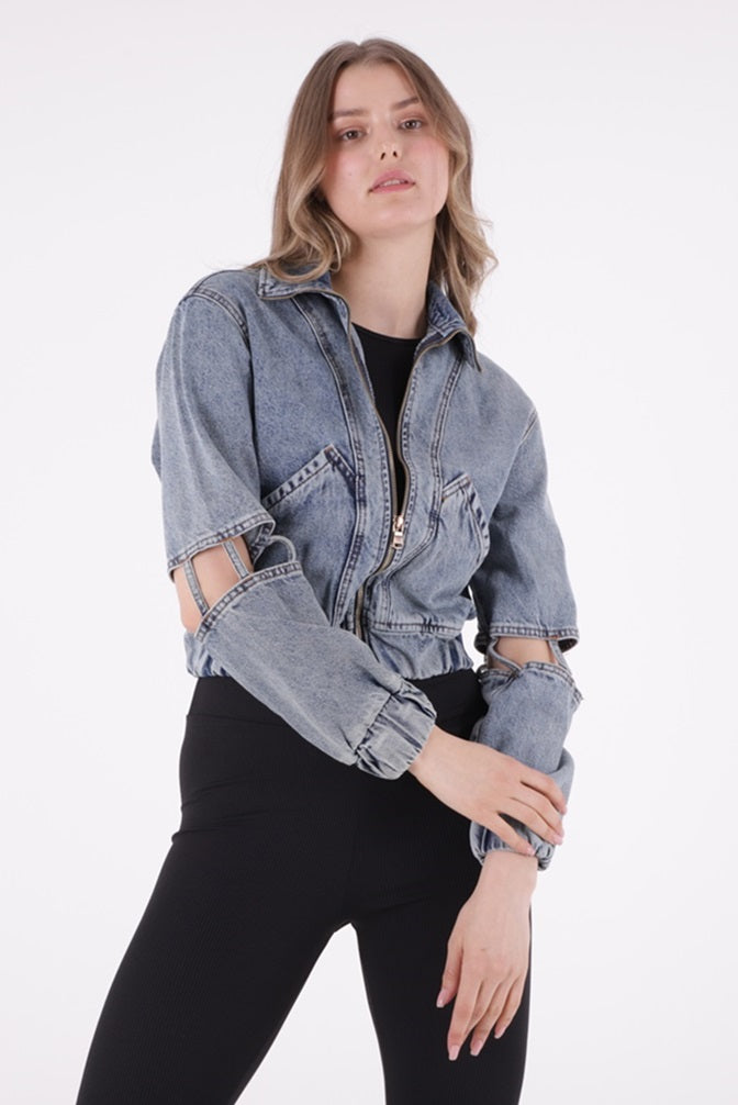 XLJ Denim Jacket with Openings on Sleeves Mixed - Madison