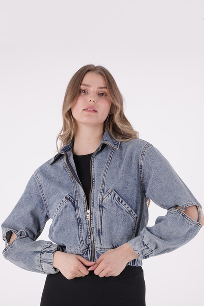 XLJ Denim Jacket with Openings on Sleeves Mixed - Madison