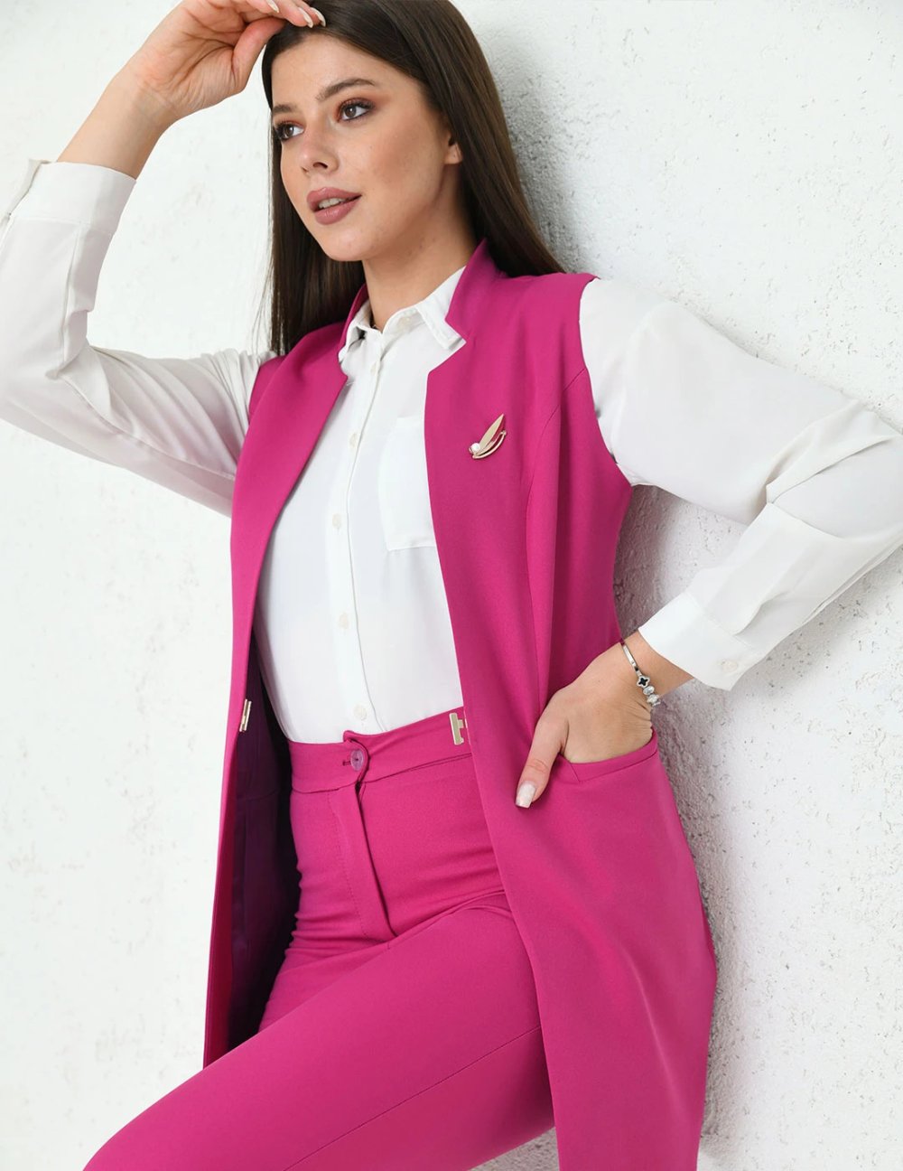 NDL Women Agraf Detail Waistcoat Women's Suit Fuchsia - Paracho de Verduzco