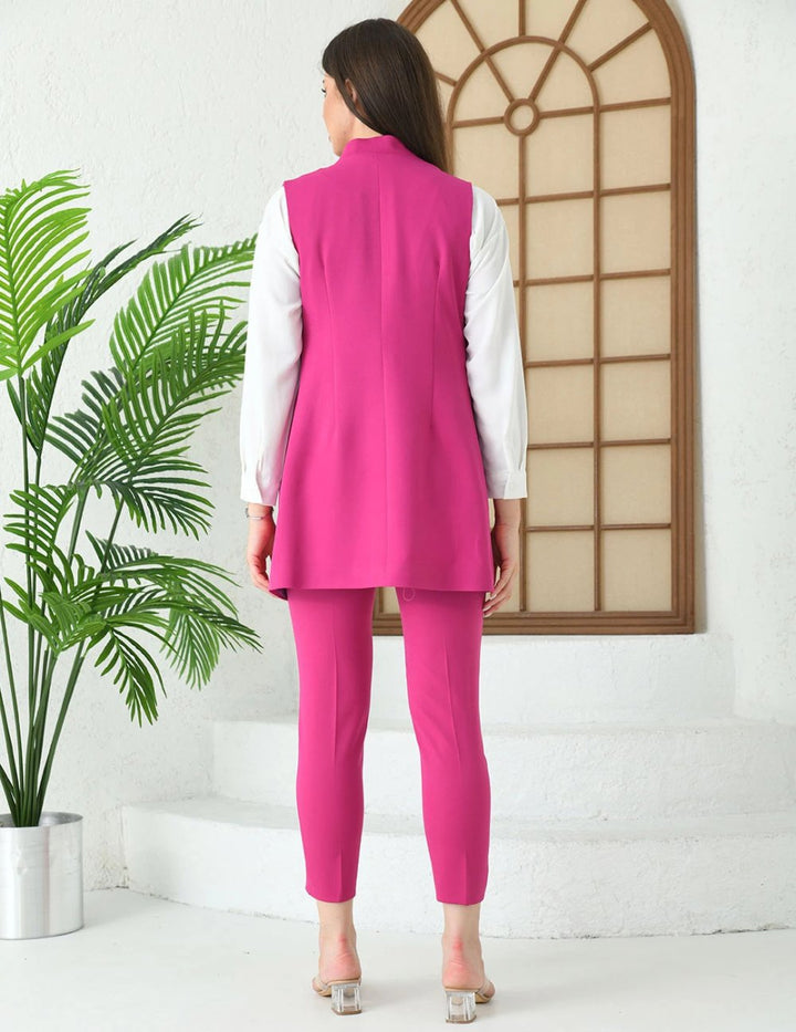 NDL Women Agraf Detail Waistcoat Women's Suit Fuchsia - Paracho de Verduzco