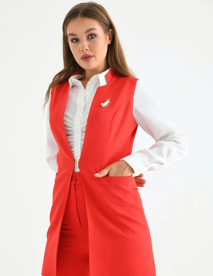 NDL Women Agraf Detail Vest بدلة نسائية حمراء - Floreşti