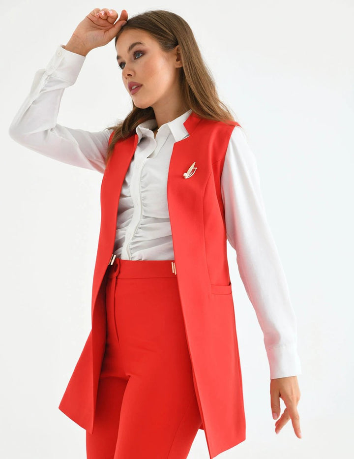 NDL Women Agraf Detail Vest بدلة نسائية حمراء - Floreşti