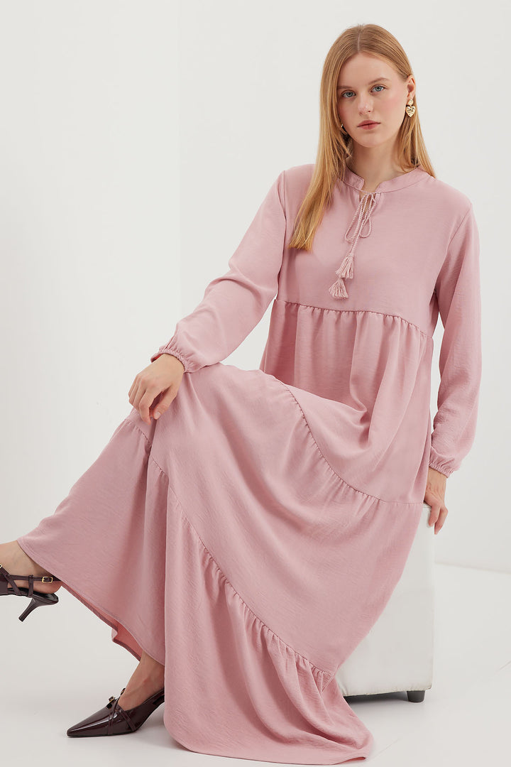 BGD Women Tie-Neck Modest Dress - A. Pink - Avondale