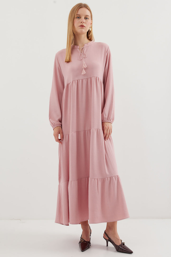 BGD Women Tie-Neck Modest Dress - A. Pink - Avondale