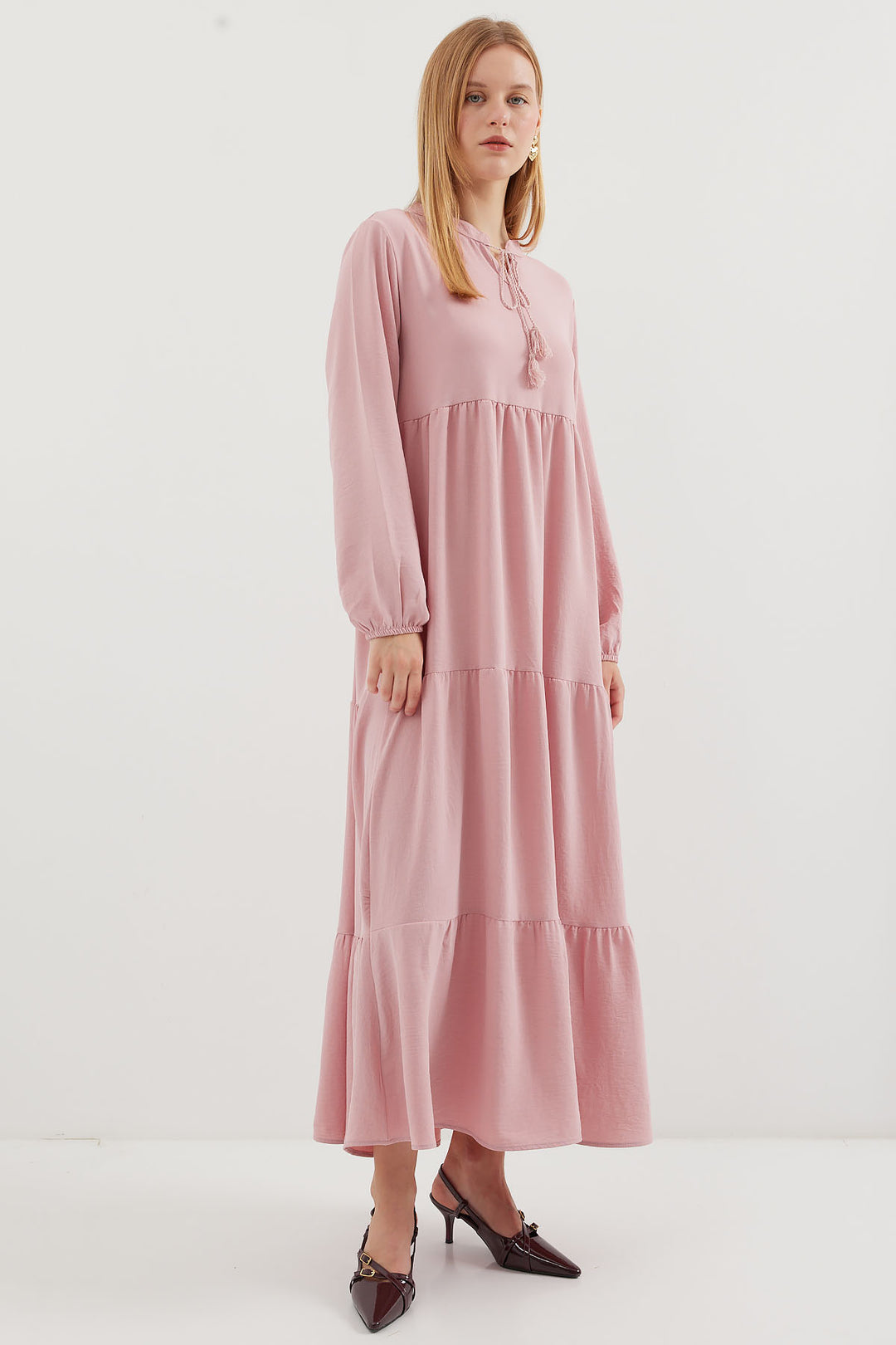 BGD Women Tie-Neck Modest Dress - A. Pink - Avondale