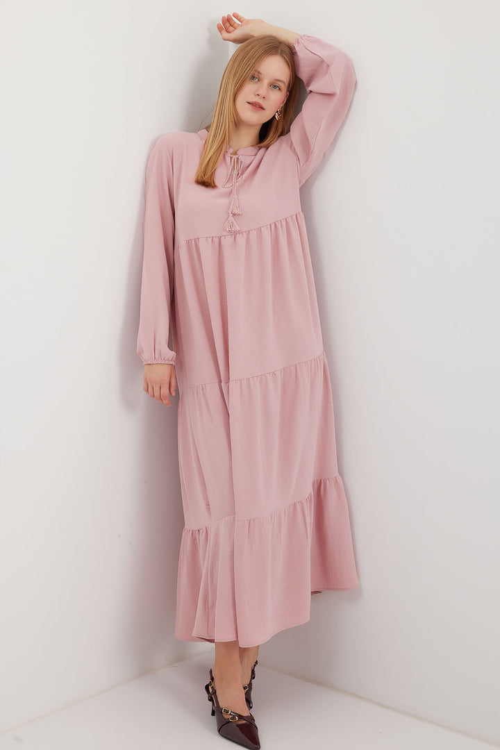 BGD Women Tie-Neck Modest Dress - A. Pink - Avondale