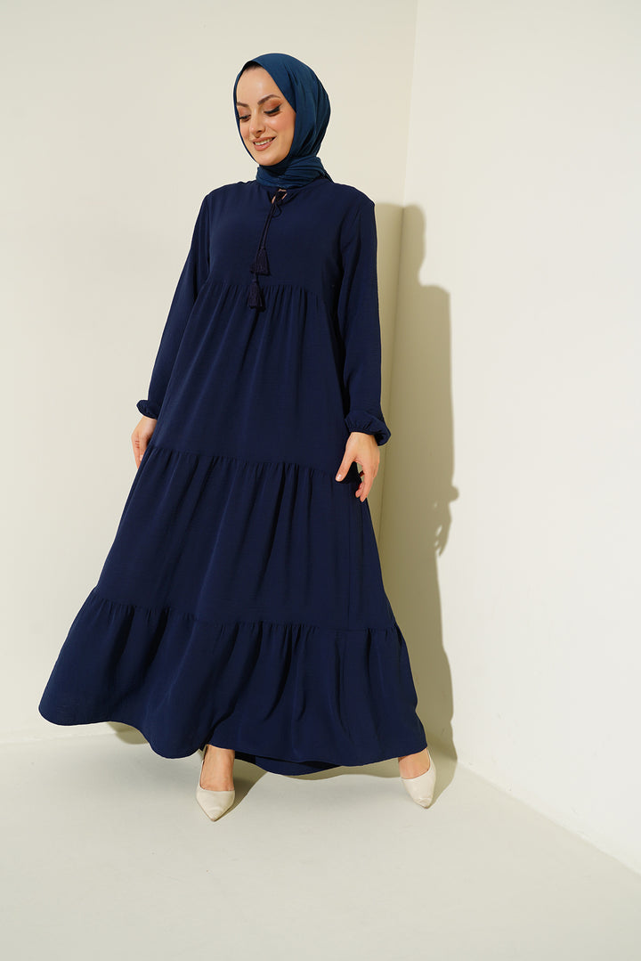 BGD Women Neck Tied Hijab Dress - Navy Blue - Avondale