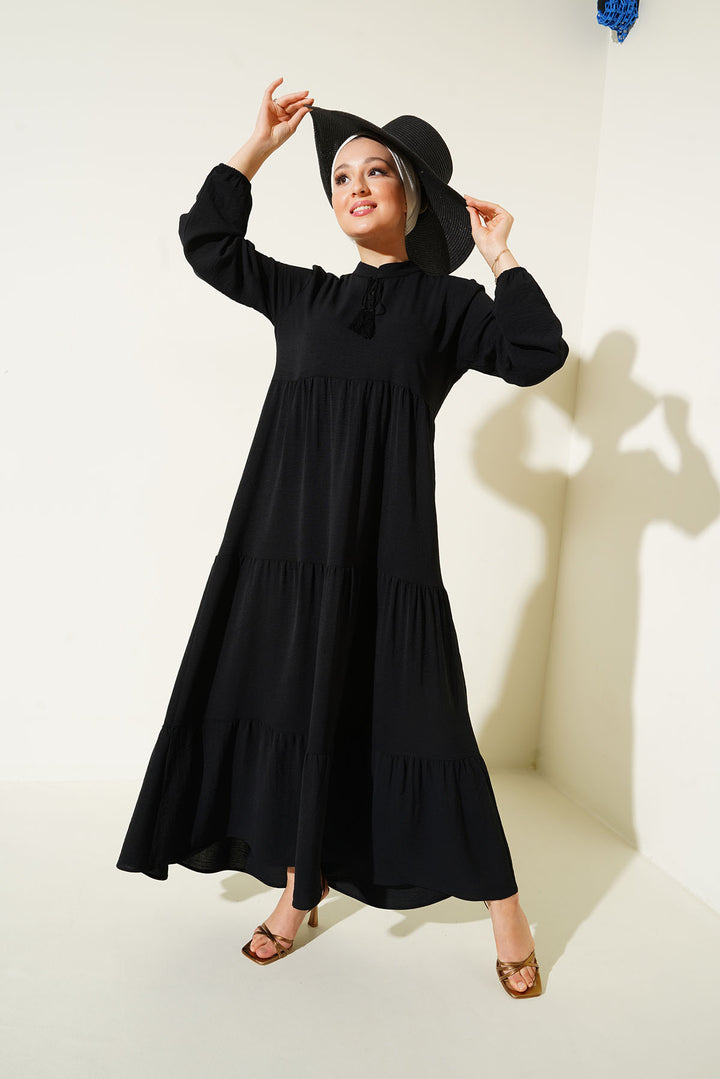 BGD Women Tie-Neck Hijab Dress - Black - Avondale