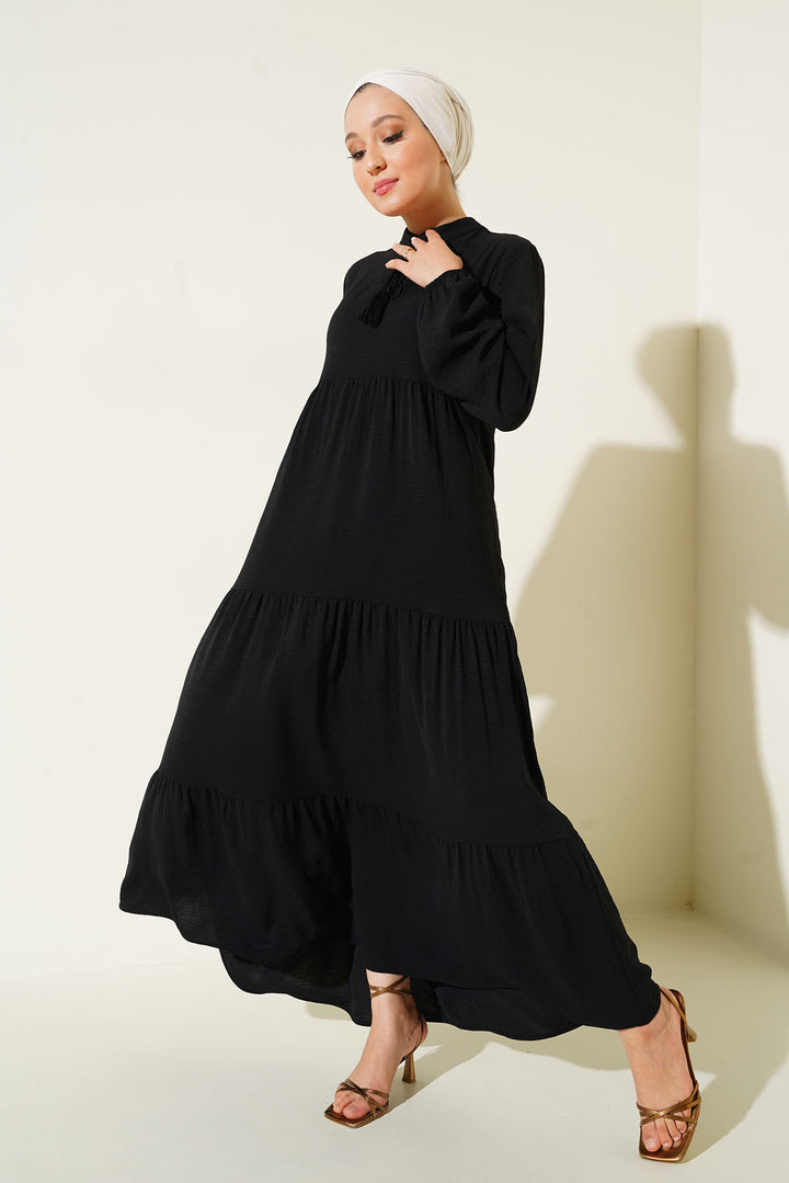 BGD Women Tie-Neck Hijab Dress - Black - Avondale