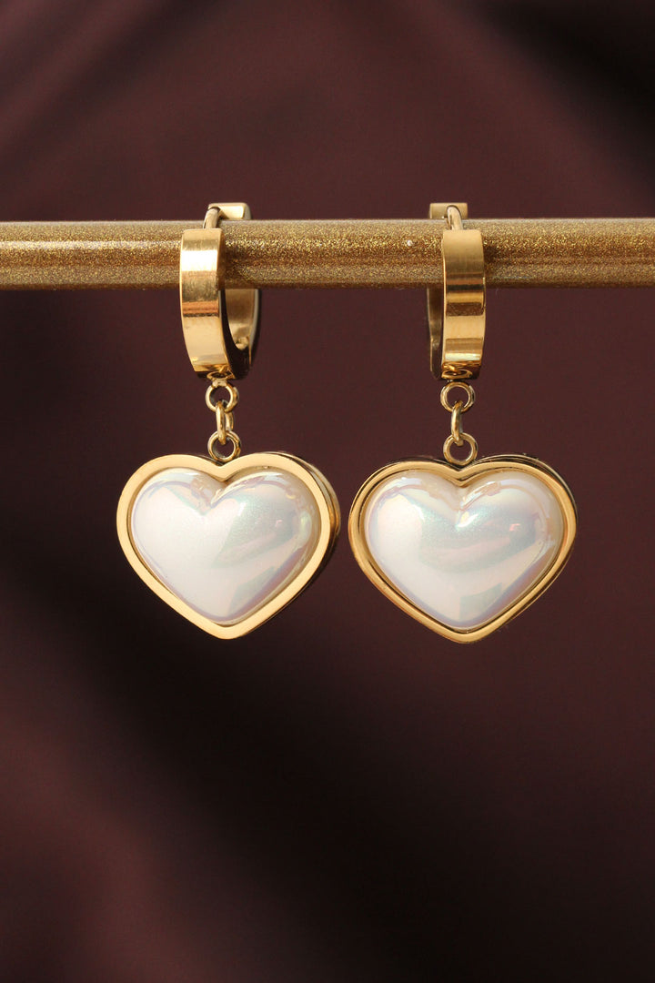 EBJ Steel Gold Color White Heart Shaped Earrings - Irpin