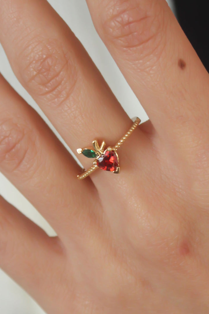 EBJ Gold Color Stone Strawberry Figure Women's Ring - Chetumal