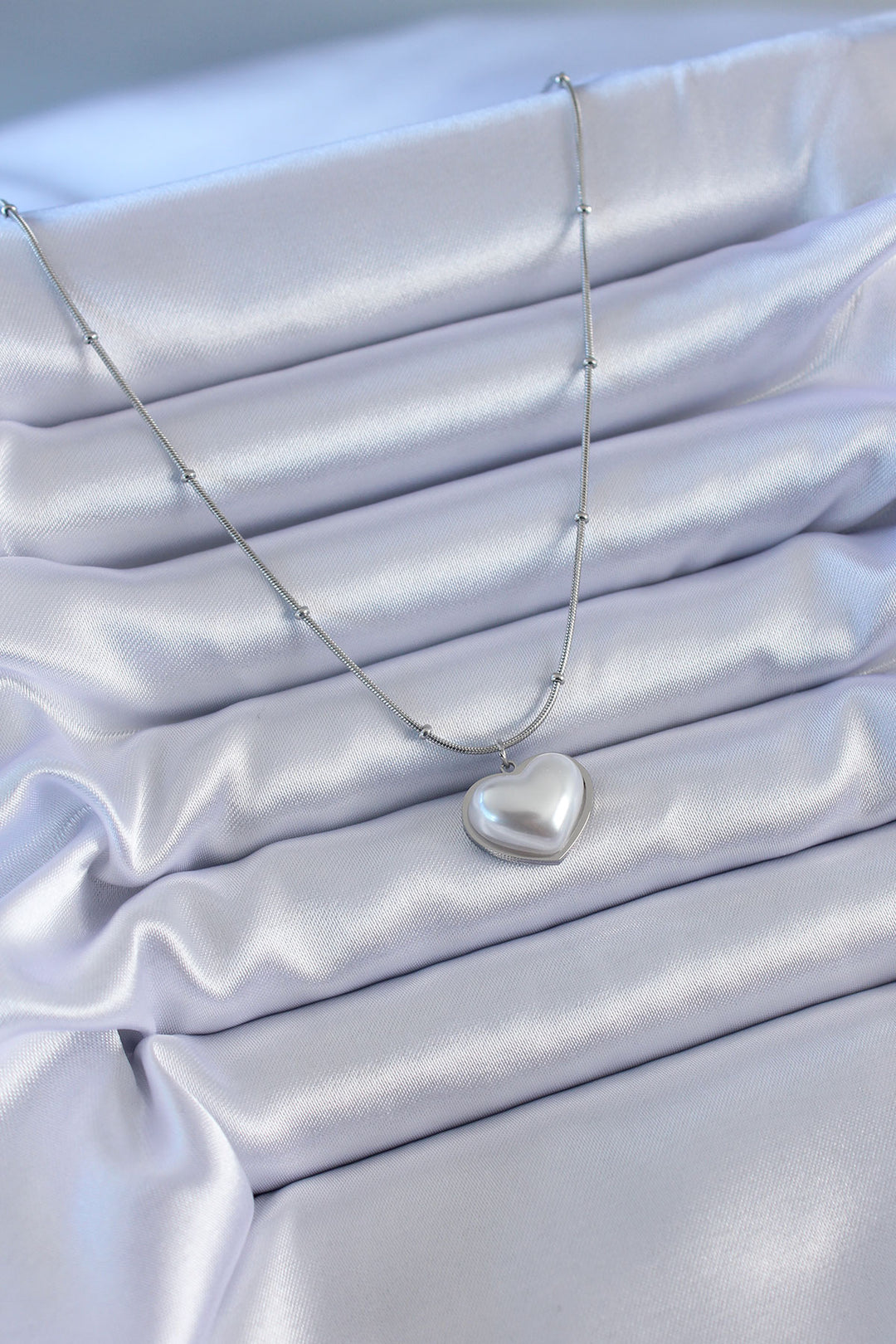 EBJ 316L Stainless Steel Silver Color Pearl Heart Model Minimal Top Detail Women's Necklace - Ampelókipoi