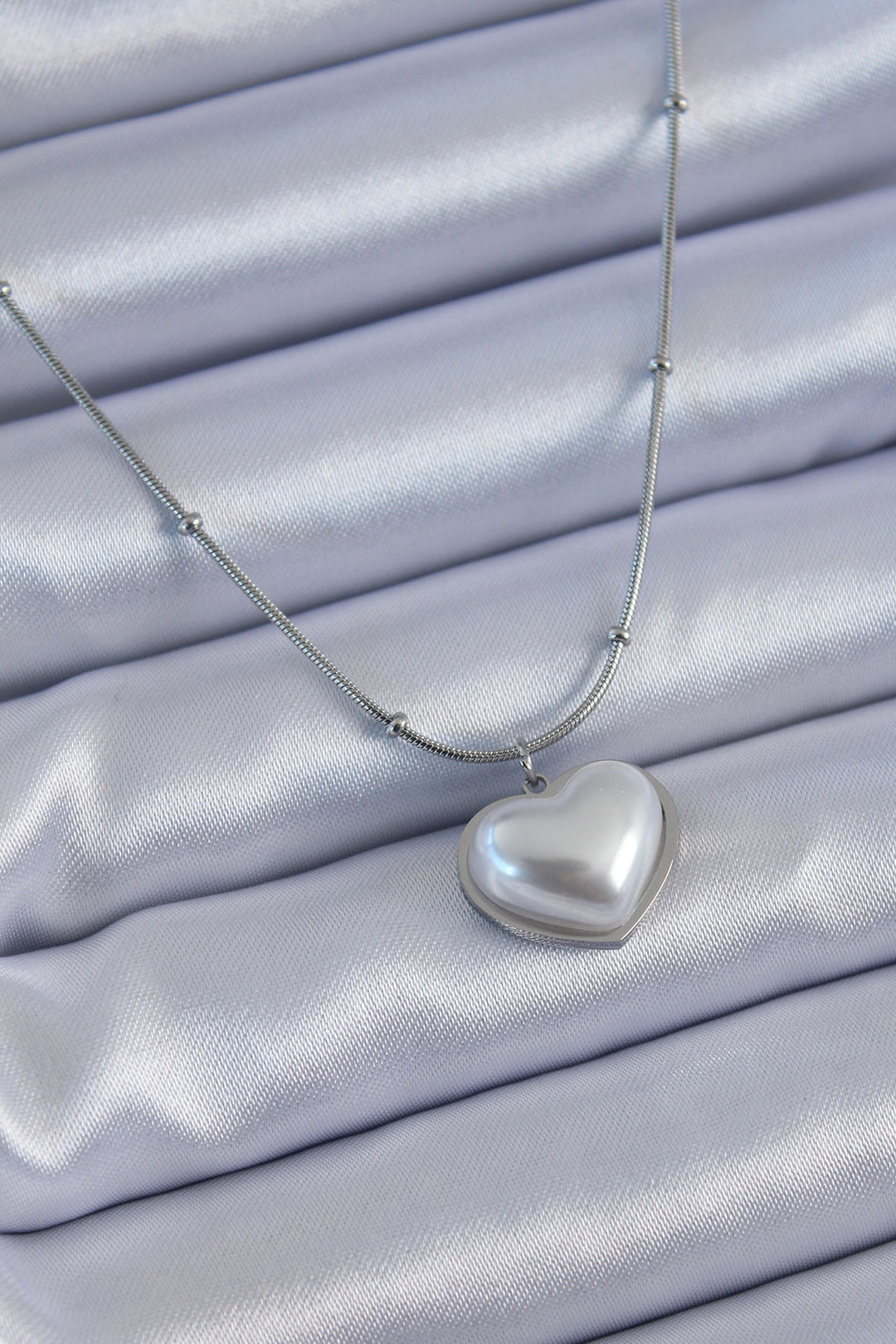 EBJ 316L Stainless Steel Silver Color Pearl Heart Model Minimal Top Detail Women's Necklace - Ampelókipoi