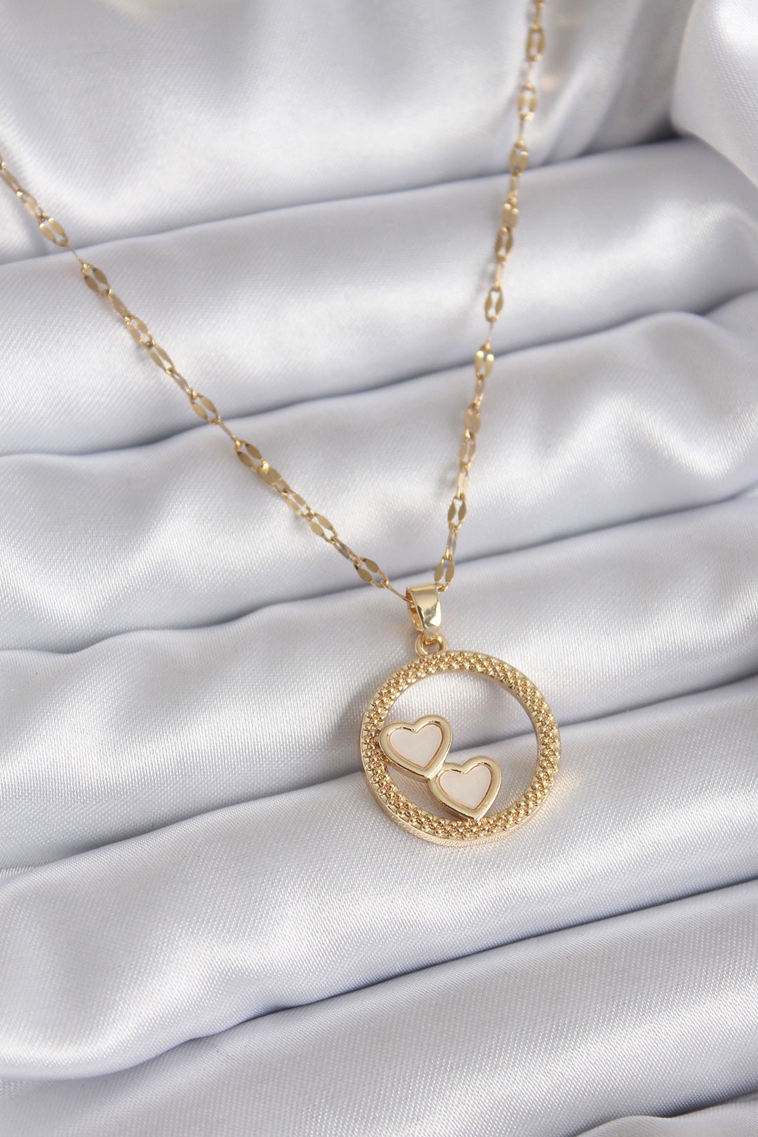 EBJ 316L Stainless Steel Chain Gold Color Processing Detail Ring Heart Model Women's Necklace - Flower Mound