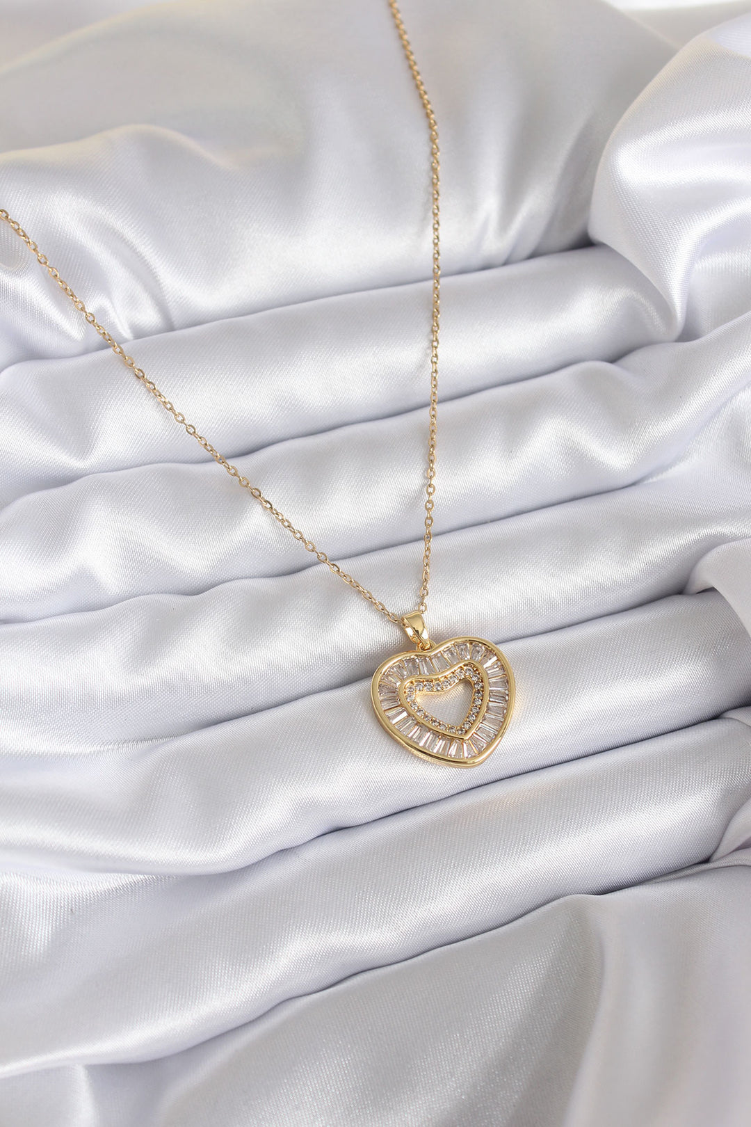 EBJ 316L Stainless Steel Chain Gold Color Zircon Stone Heart Model Women's Necklace - Bundaberg