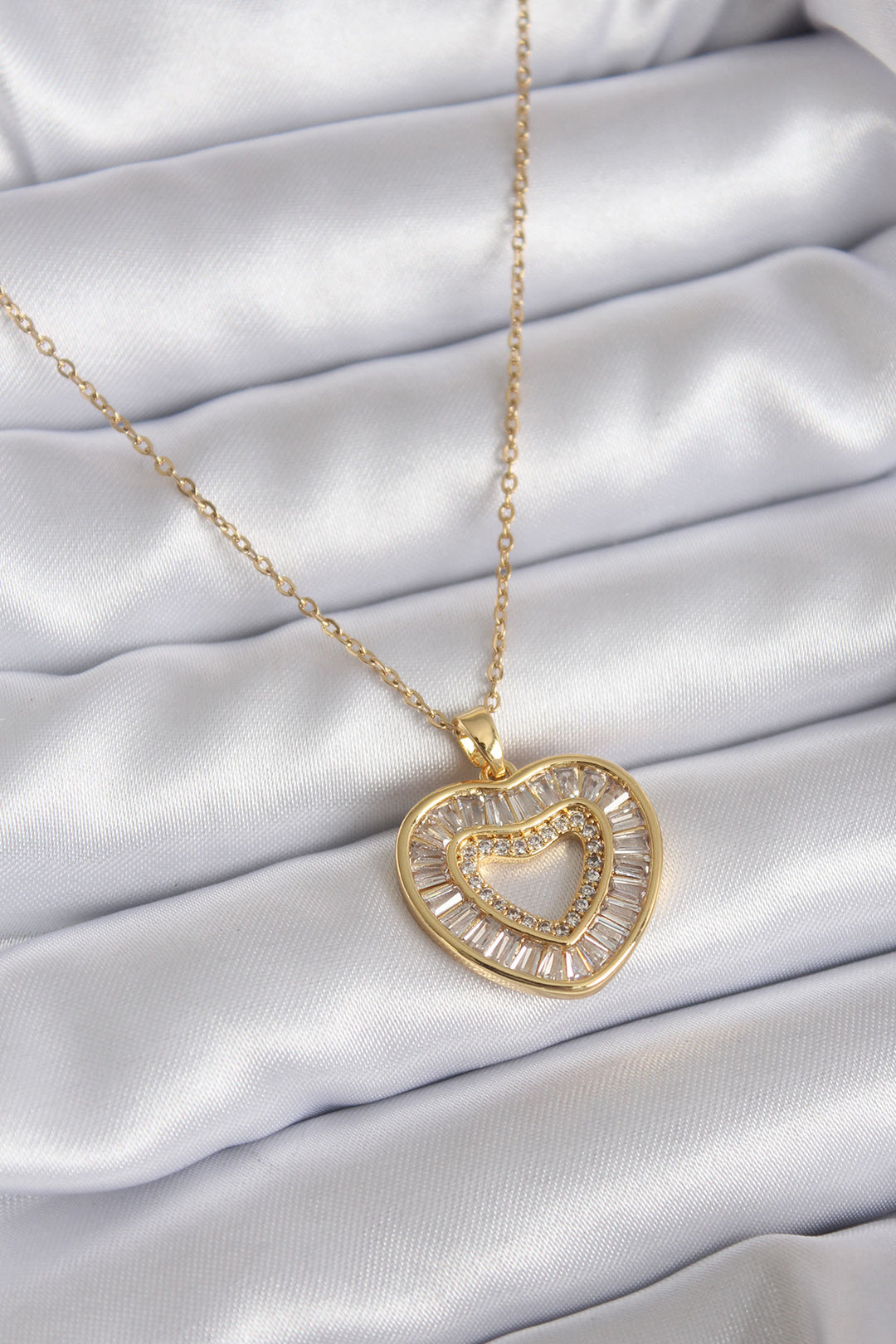 EBJ 316L Stainless Steel Chain Gold Color Zircon Stone Heart Model Women's Necklace - Bundaberg