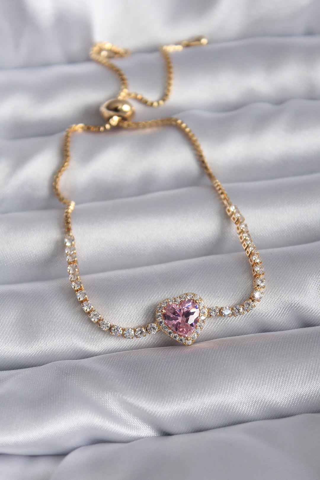 EBJ Gold Color Pink Zircon Stone Charm Women's Elevator Bracelet - Lucan