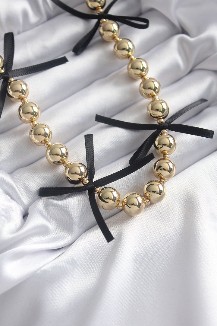 قلادة EBJ Rice Gold Color Black Ribbon Detail للنساء VIP - جراس