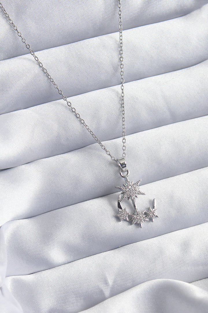 EBJ 316L Stainless Steel Silver Color Chain Zircon Stone Pole Star Detail Anchor Figure Women's Necklace - Guacharachi