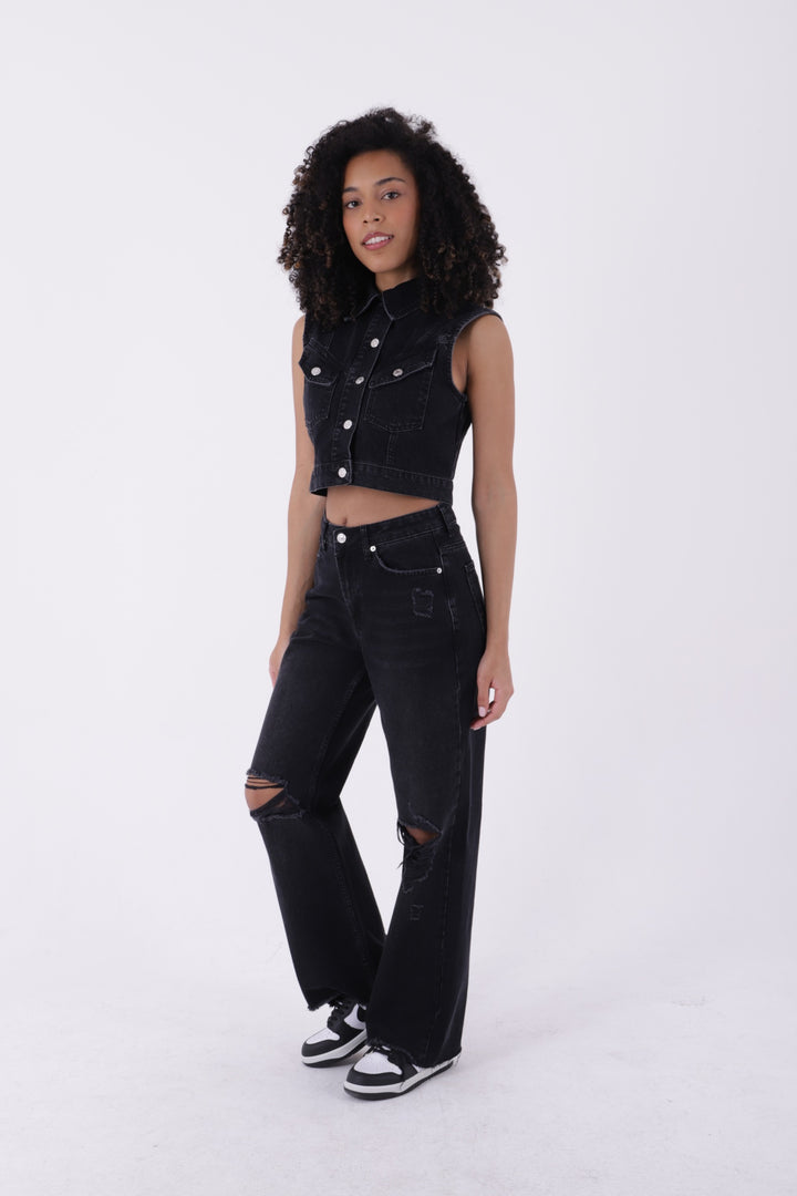 XLJ High Rise Wide Leg Ripped Jean Mixed - Ciudad Real