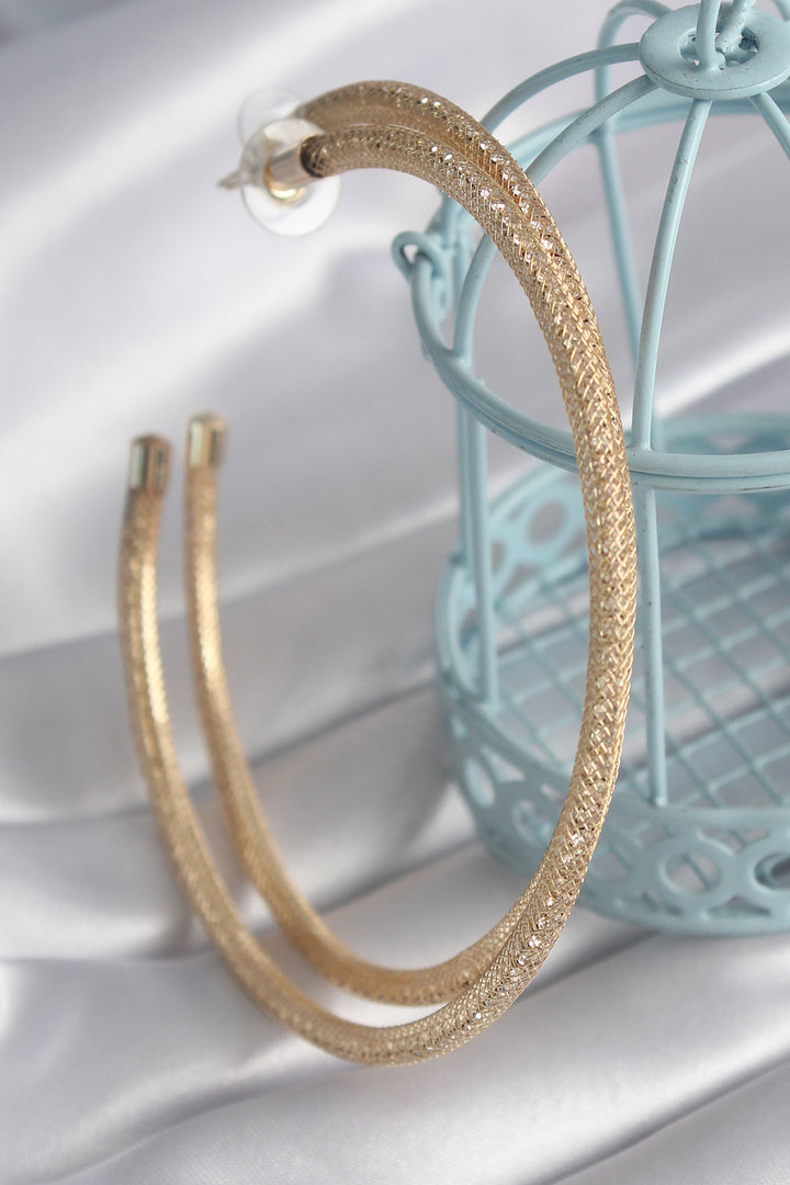 EBJ Rice Gold Color Wicker Hoop Model Zircon Stone Detail Women's Earring - Gómez Palacio