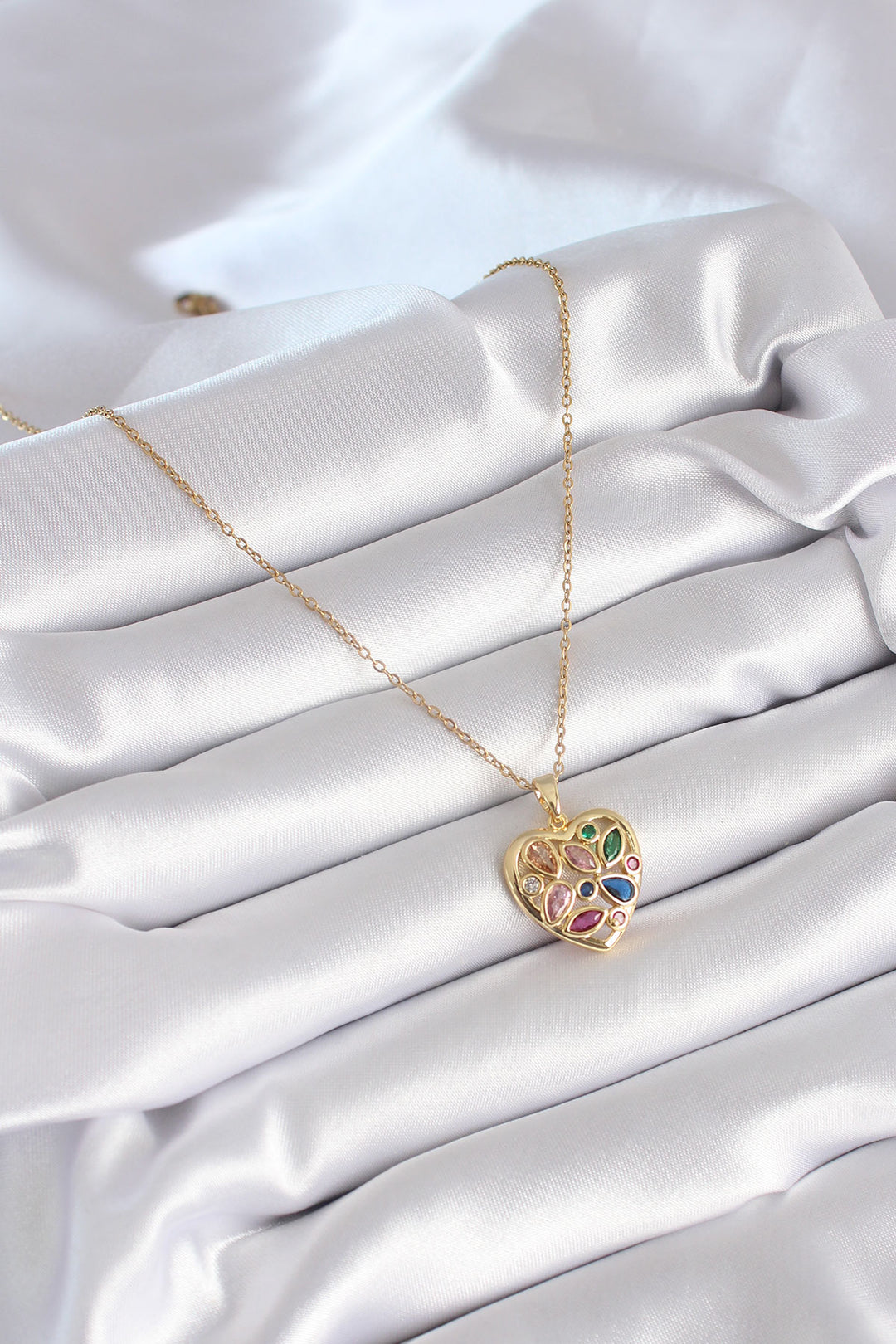 EBJ 316L Steel Gold Color Heart Model Women's Necklace with Colorful Zircon Stone - Lancaster