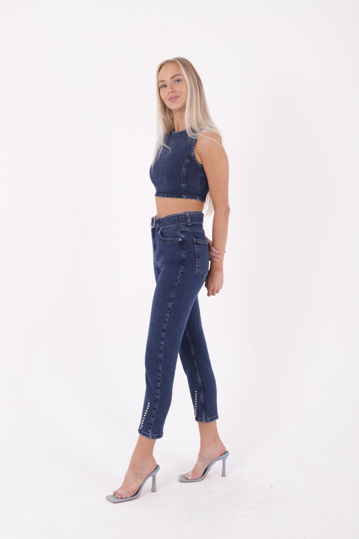 XLJ Mom Fit Jean مع قطرات سفلية وتفاصيل إضافية مختلطة - Výronas