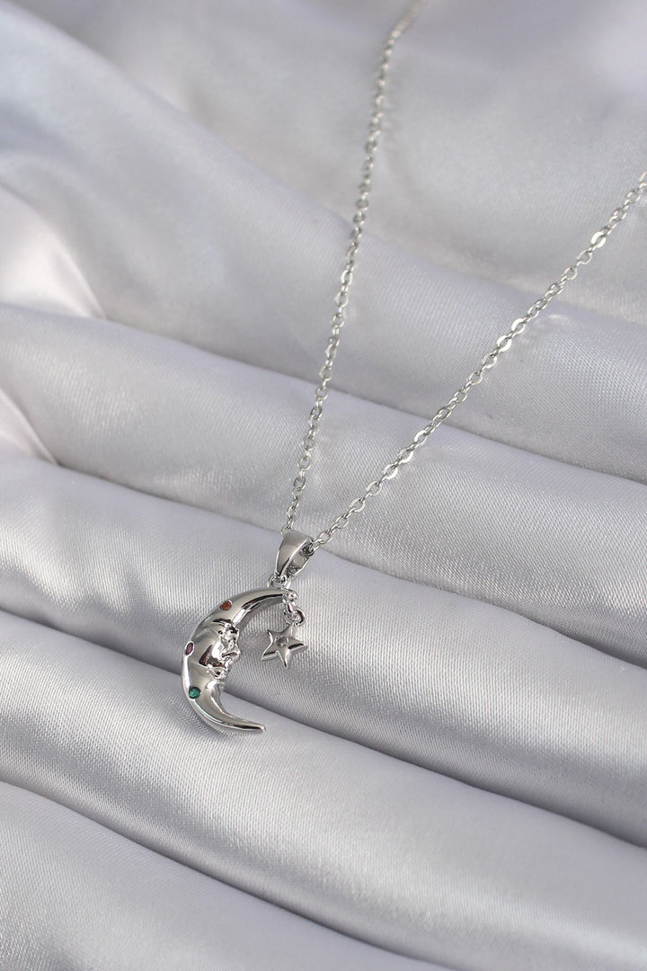 EBJ 316L Stainless Steel Silver Color Zircon Stone Star and Crescent Model Women's Necklace - Hammond