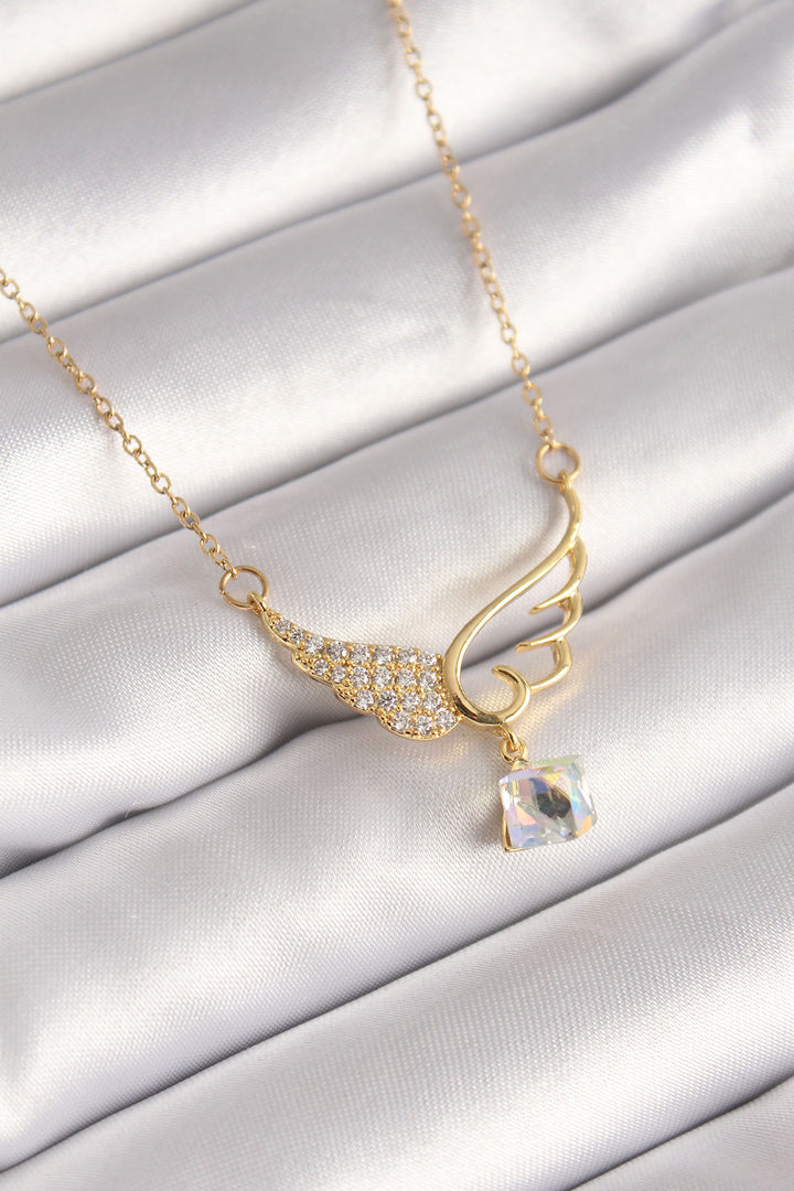 EBJ 316L Steel Gold Color Chain with Zircon Stone Wing Model Pendant Zircon Stone Detail Women's Necklace - Toronto