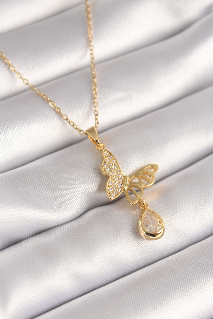 EBJ 316L Stainless Steel Gold Color Butterfly Model Women's Necklace with Zircon Stone - Bremen