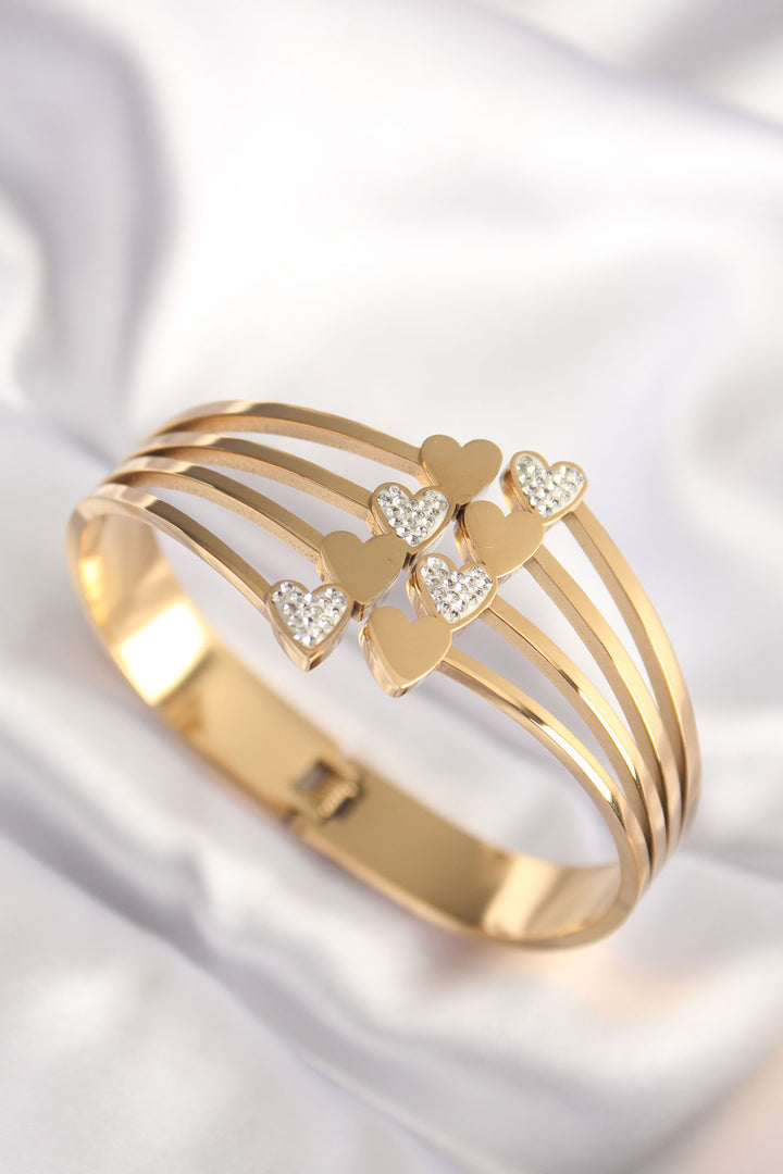 EBJ 316L Stainless Steel Heart Model Gold Color Women's Cuff Bracelet - Görlitz