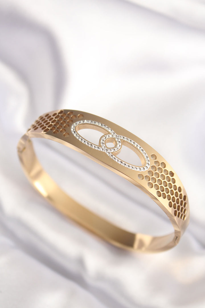 EBJ 316L Stainless Steel Gold Color Zircon Stone Women's Cuff Bracelet - Los Palacios y Villafranca