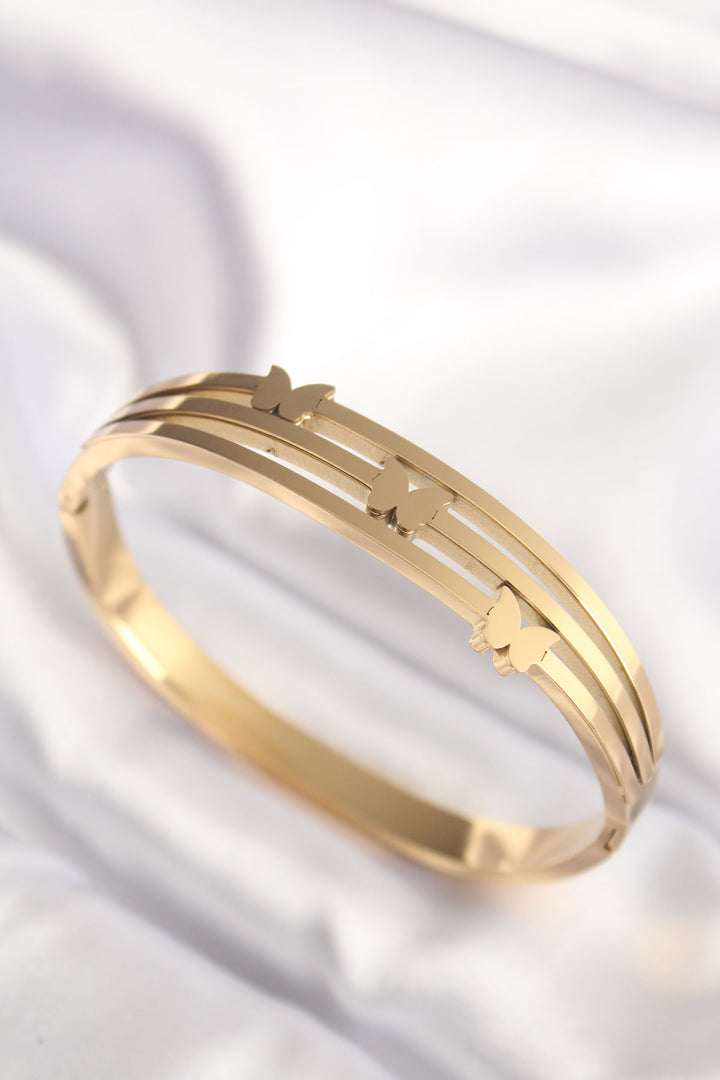 EBJ 316L Stainless Steel Butterfly Gold Color Women's Cuff Bracelet - Lincoln