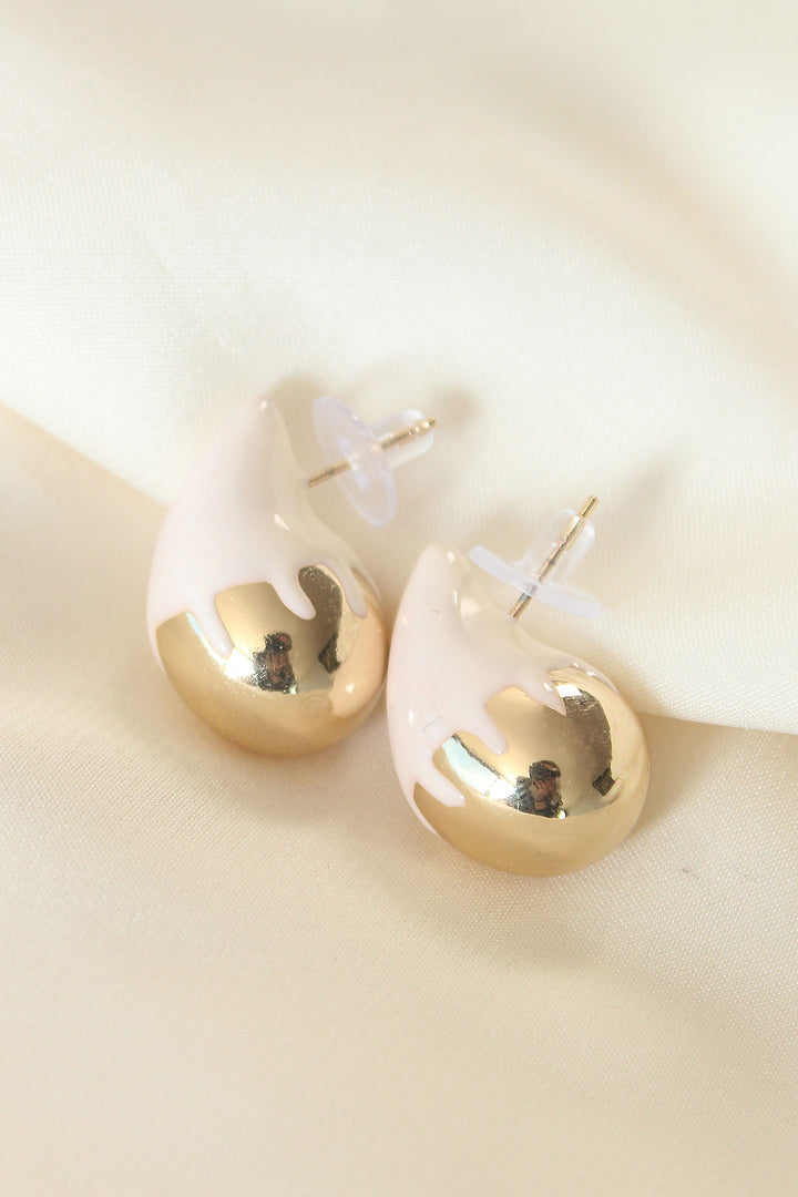 EBJ Minimal White Enamel Double Color Drop Earrings - Ciudad Hidalgo