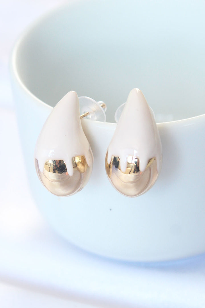 EBJ Minimal White Enamel Double Color Drop Earrings - Ciudad Hidalgo