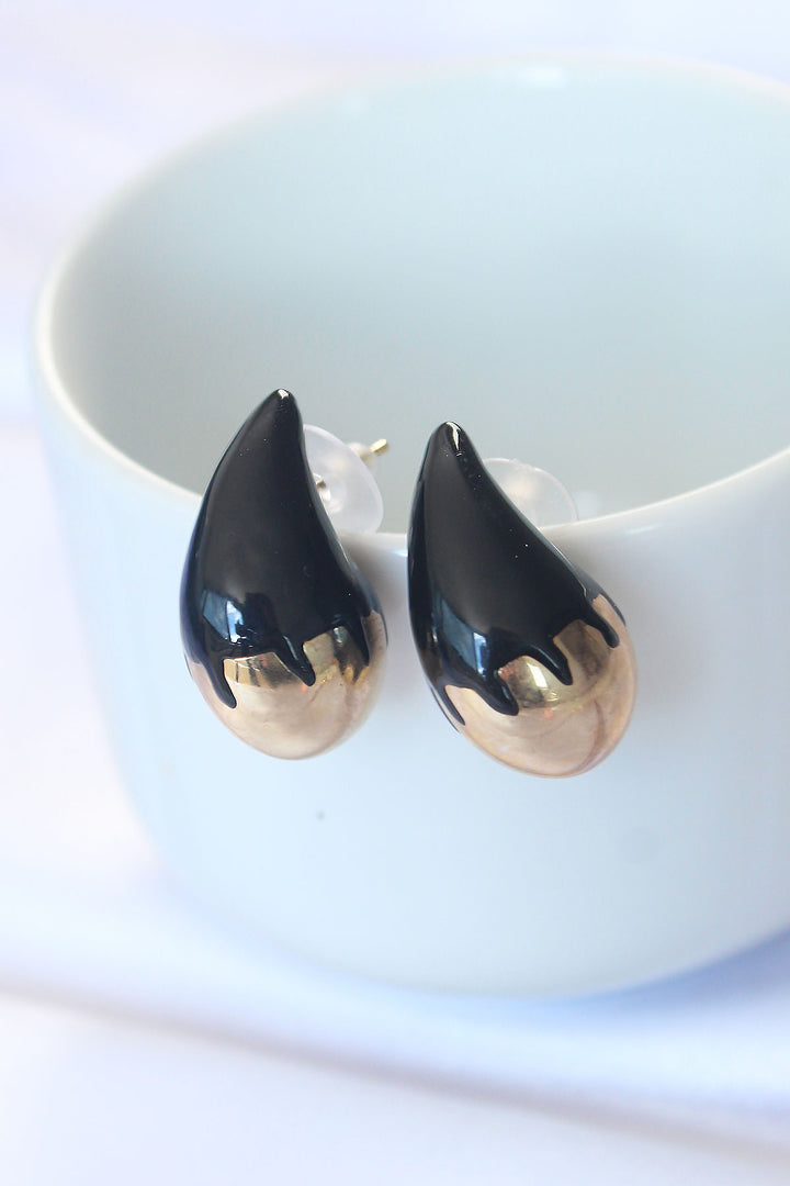 EBJ Minimal Black Enamel Two-Tone Drop Earrings - Chorley